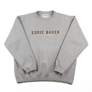 Eddie Bauer Crewneck Sweatshirt Mens Medium Gray Spell Out Logo Casual Pullover